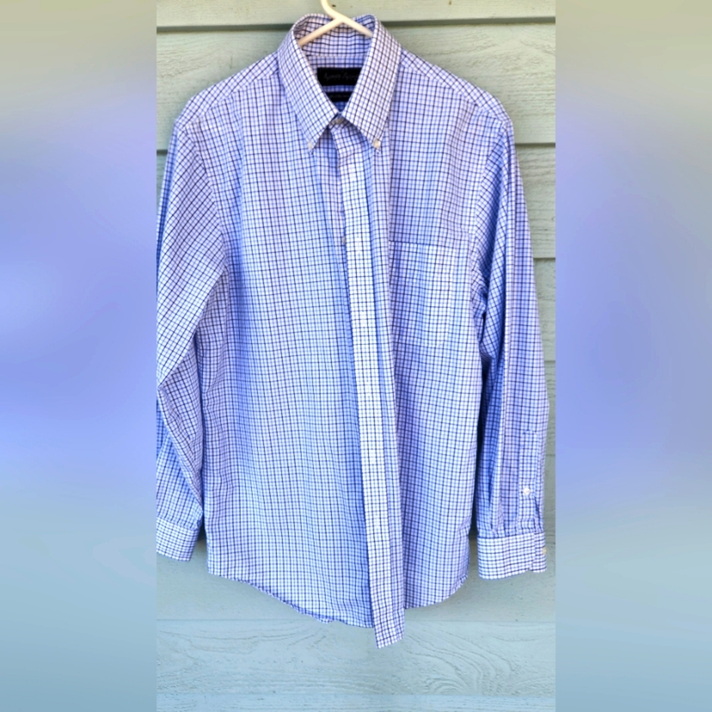 Kenneth Robert's Men's Blue Checked Dress Shirt